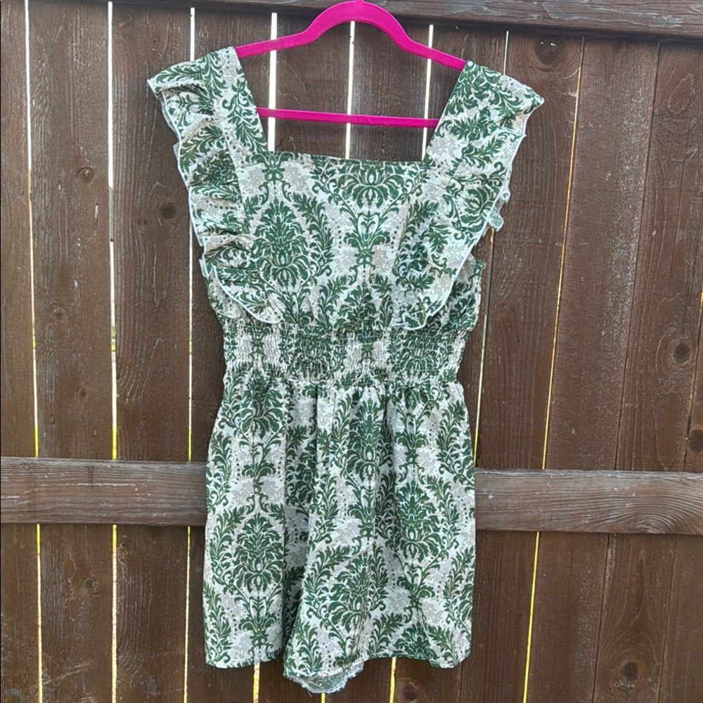 SHEIN Green and Cream Ruffle Romper